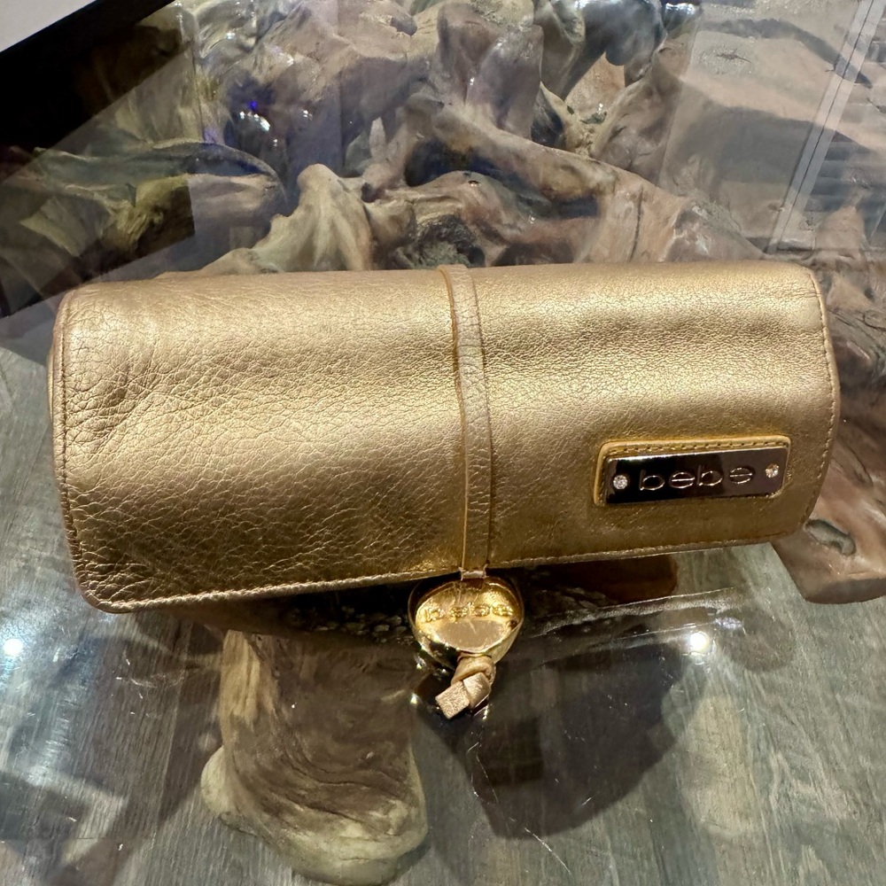 Bebe - Gold Leather Makeup Jewelry Travel Bag